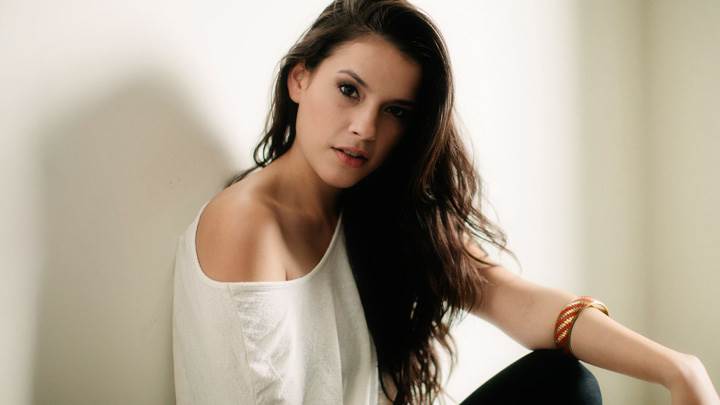 Pilar Alexandria Sitting In White Top Photoshoot